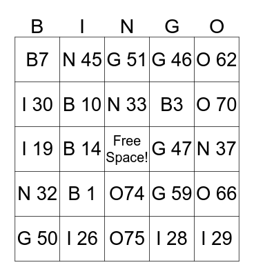 Bingo Card #1 Bingo Card