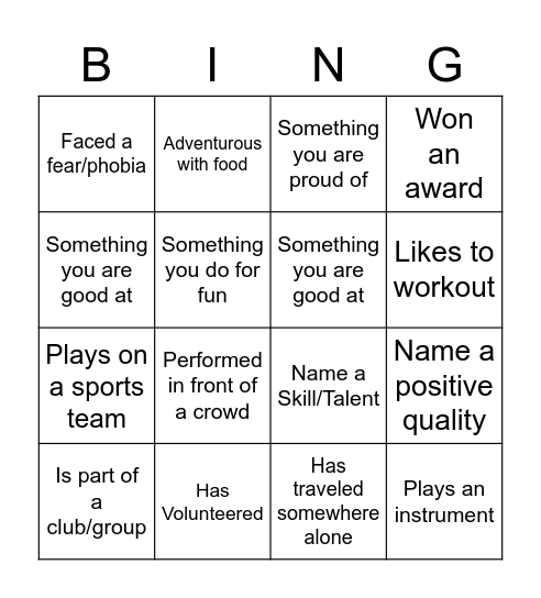 Get to Know Each Other Bingo Card
