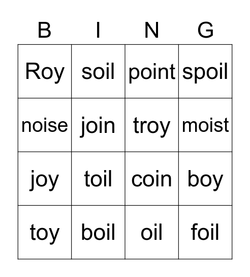 Bingo "oi" "oy" Bingo Card