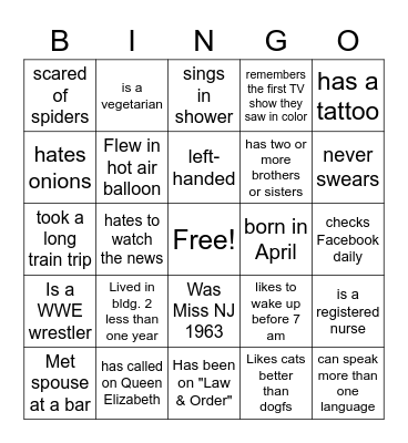 Getting to Know You Bingo Card