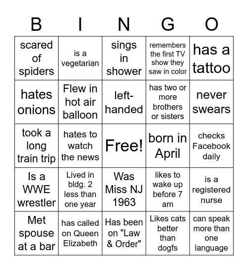 Getting to Know You Bingo Card