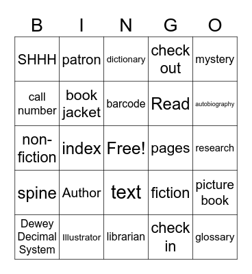 Library Vocabulary Bingo Card