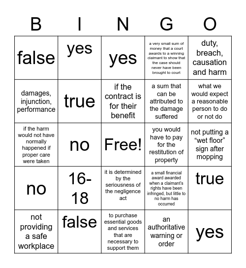 contracts bingo Card