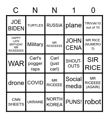 CNN BINGO CARD Bingo Card