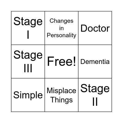 Dementia Bingo Card