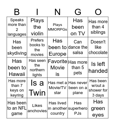 Meet Your Classmates Bingo Card