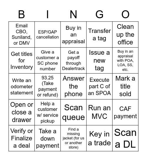 BOA Bingo Name:________ Bingo Card