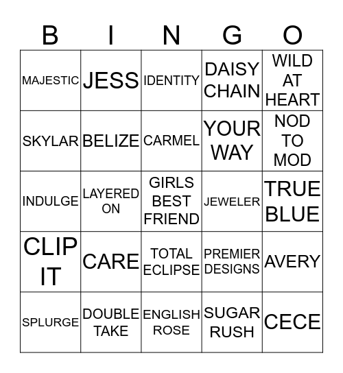 BLINGO Bingo Card