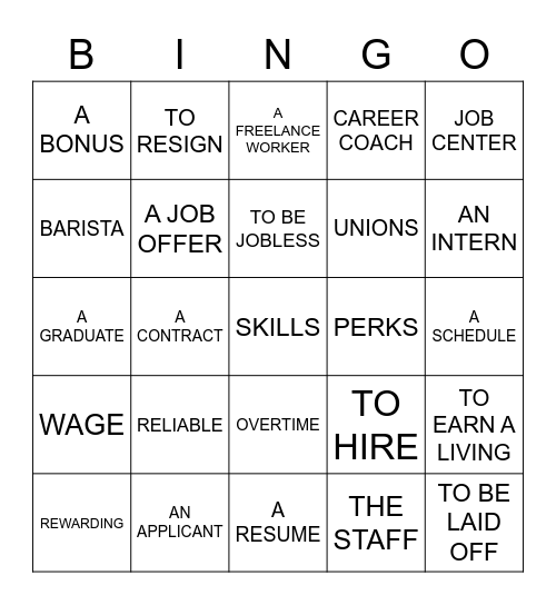 JOBS Bingo Card