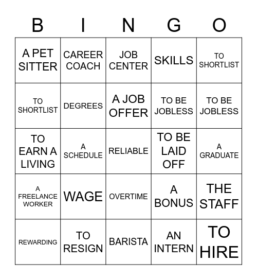 JOBS Bingo Card