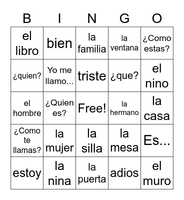 Spanish Bingo Card