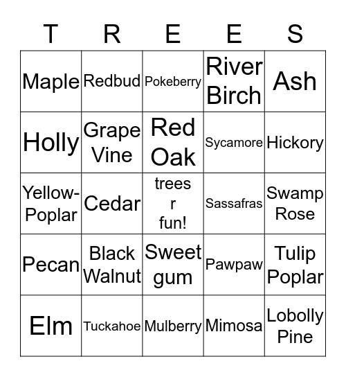 Virginia Trees Bingo Card