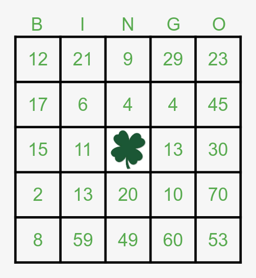 ST. PATRICKS DAY BINGO Card