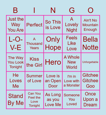 Love Songs Bingo Card