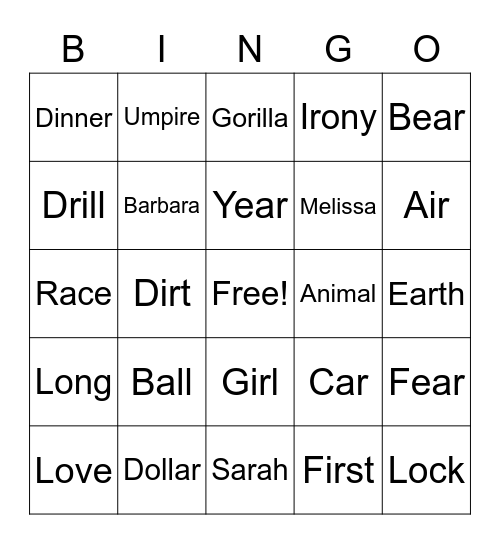 Untitled Bingo Card