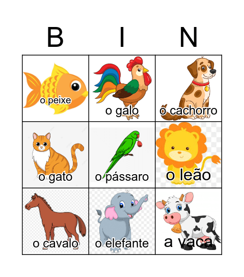 Animais domésticos Bingo Card