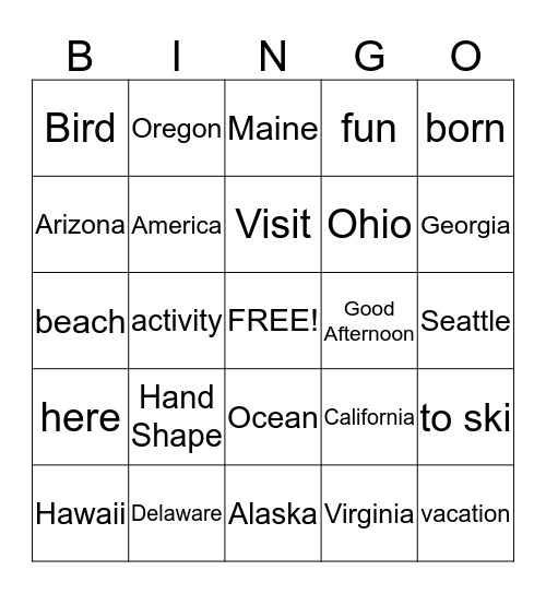 ASL II Bingo Card