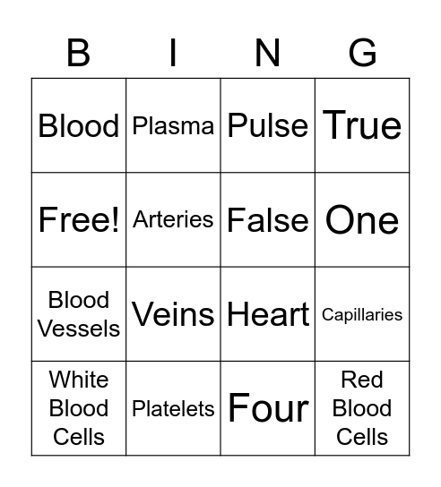 Circulatory System Review Bingo Card