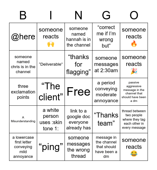 Slack Bingo Card