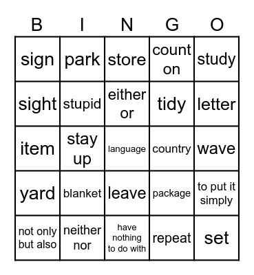 G9 U2 VOCAB Bingo Card