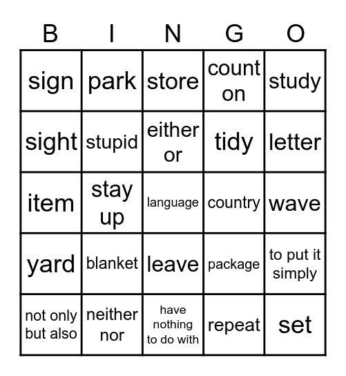 G9 U2 VOCAB Bingo Card