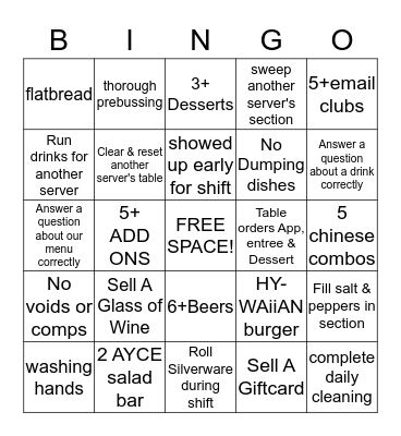 SERVER BINGO Card