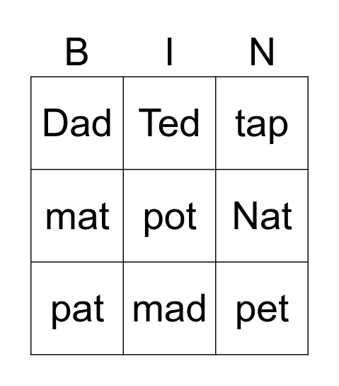 Tap, Tap Bingo Card