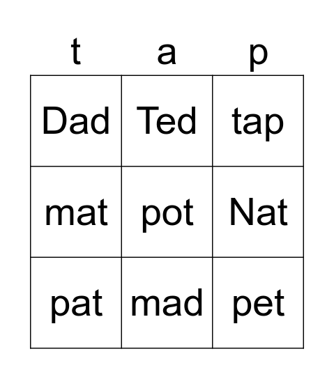 Tap, Tap Bingo Card