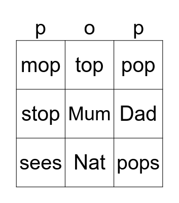 Pop, Pop in the Pot Bingo Card