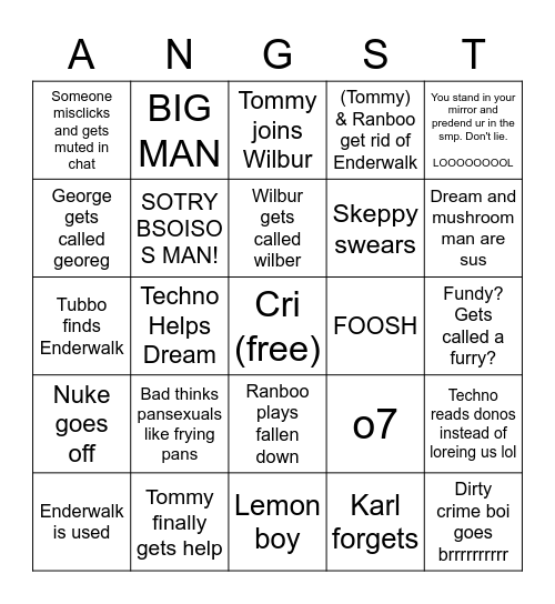 Dream SMP go brrrr Bingo Card