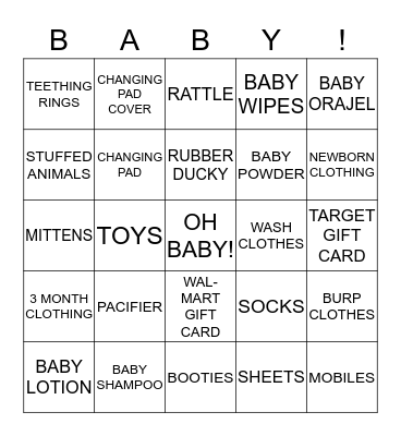 Mellisa's Baby Shower Bingo Card