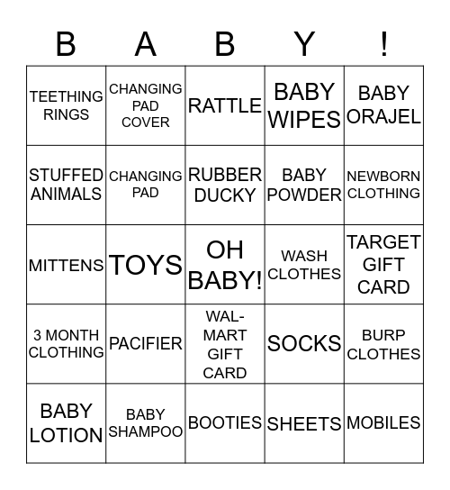 Mellisa's Baby Shower Bingo Card