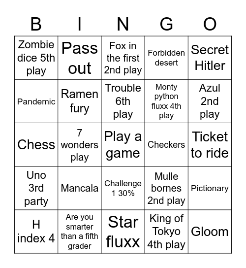 Board Games Bingo Card