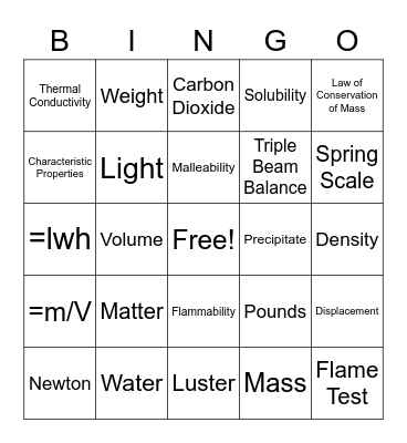 Matter Bingo Card
