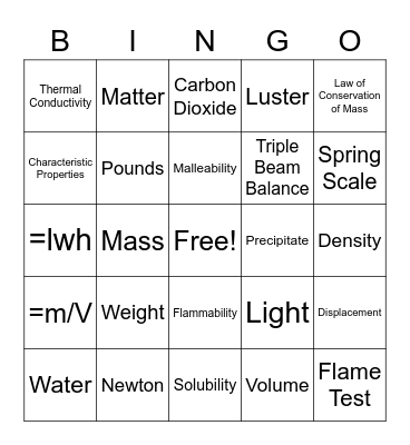 Matter Bingo Card
