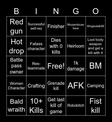 Apex Bingo Card