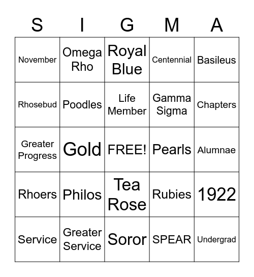 All Things Sigma! Bingo Card