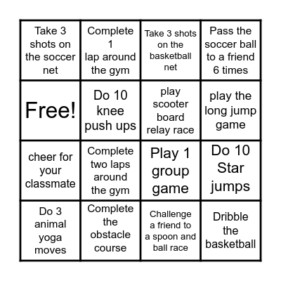 Fit Pass Bingo Card