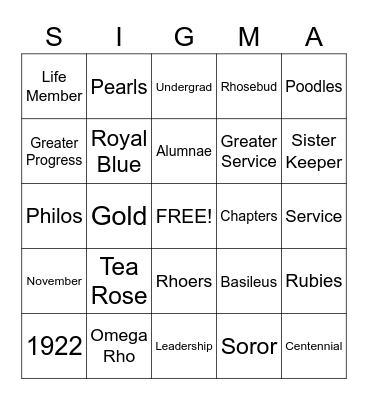 All Things Sigma! Bingo Card