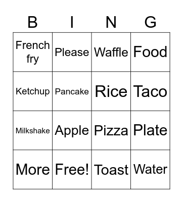 food asl bingo! Bingo Card