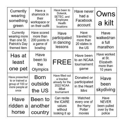 St. Patrick's Day/HR Week Bingo! Bingo Card