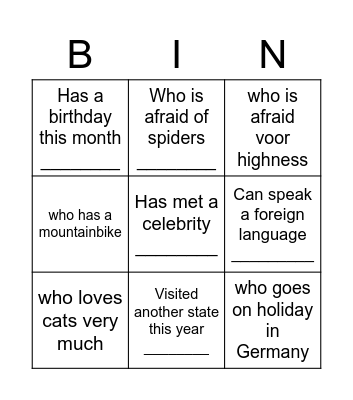 nice to meet you Bingo Card