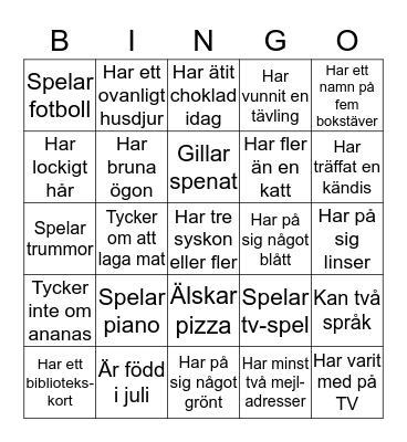 Lära känna-bingo Card