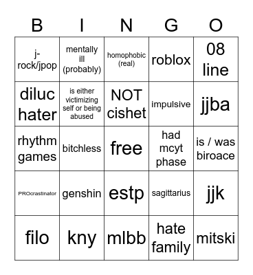 how similar are u to me (aru) Bingo Card