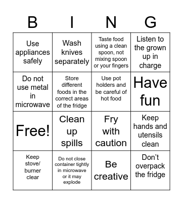 Kitchen Hygiene and Safety Bingo Card