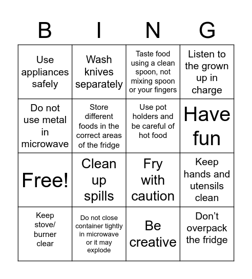 Kitchen Hygiene and Safety Bingo Card