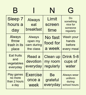 GOOD HABIT BINGO Card