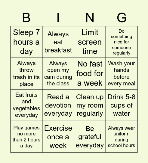 GOOD HABIT BINGO Card