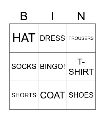 CLOTHES Bingo Card