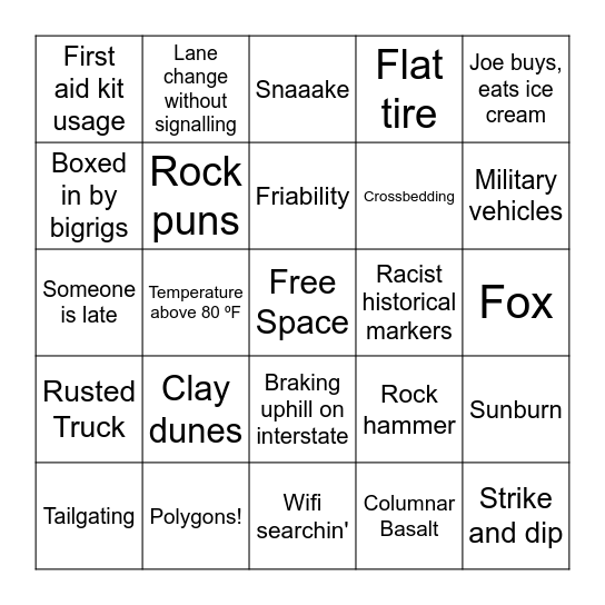 Field Trip Bingo Card